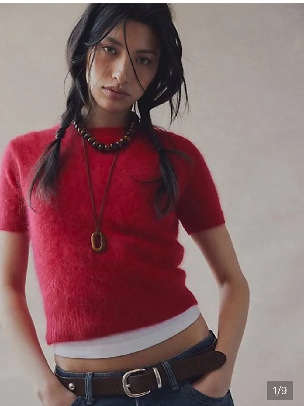 Free People Belle Brushed Cashmere Tee Rouge 100% Cashmere Boho Elevated Basic M